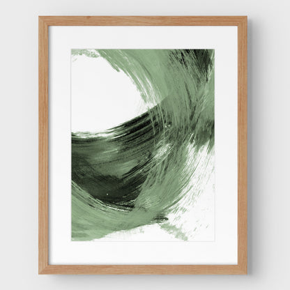 Green and Black Curved Brushstrokes II Print