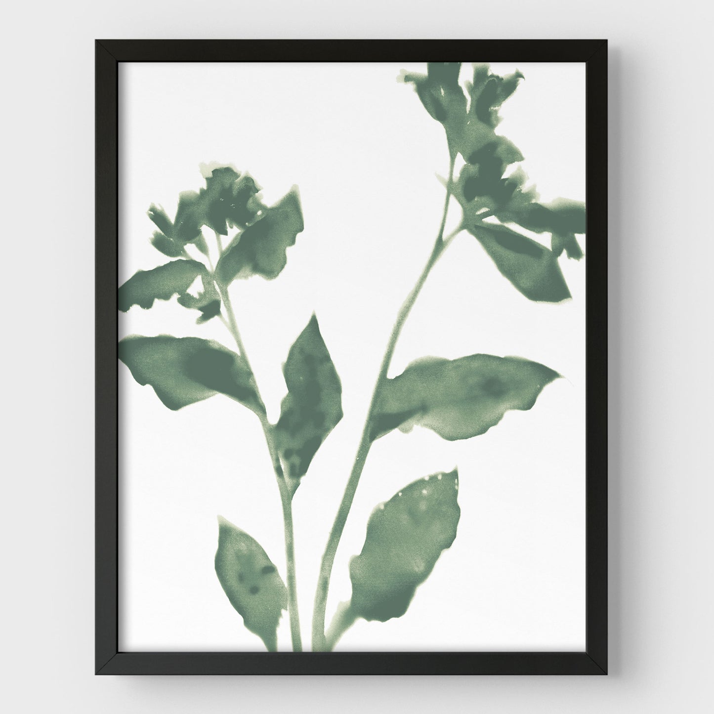 Sage Green Flower Silhouette Modern Botanical Print