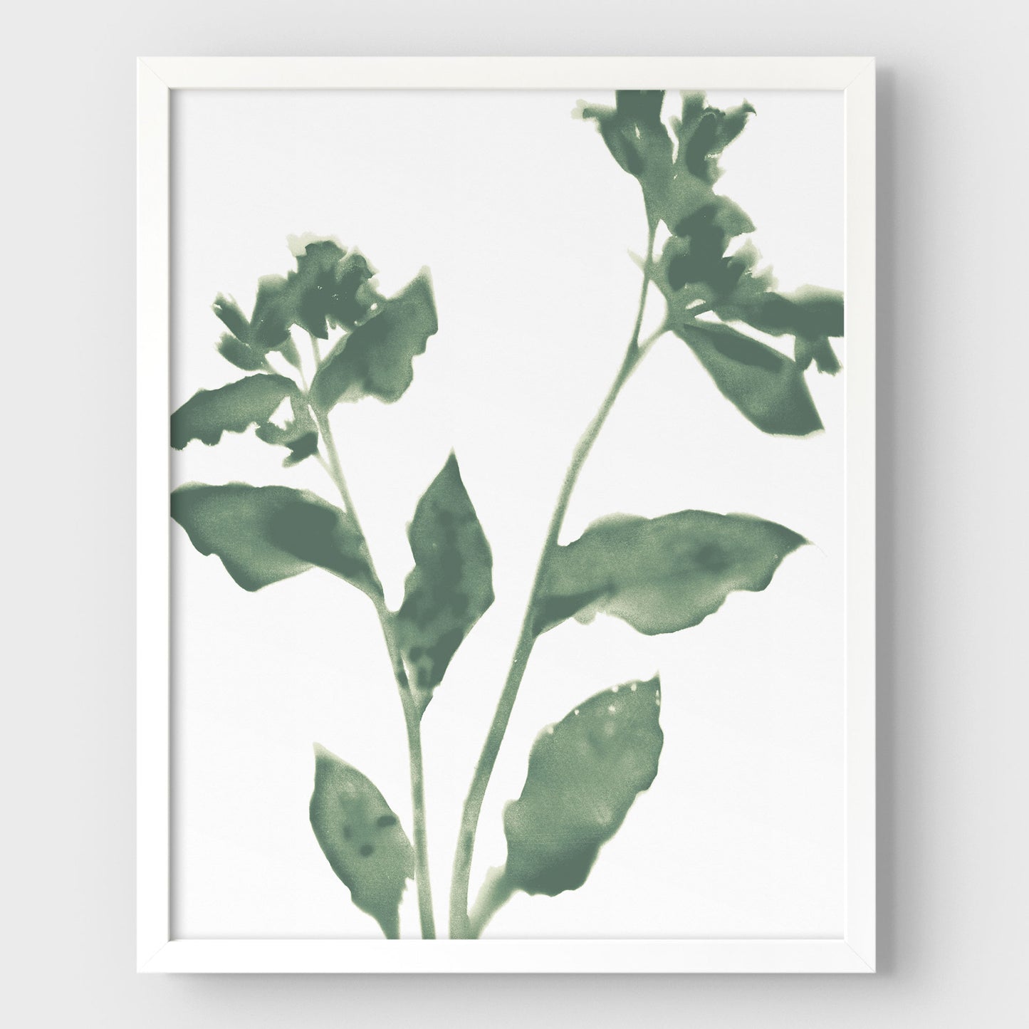 Sage Green Flower Silhouette Modern Botanical Print