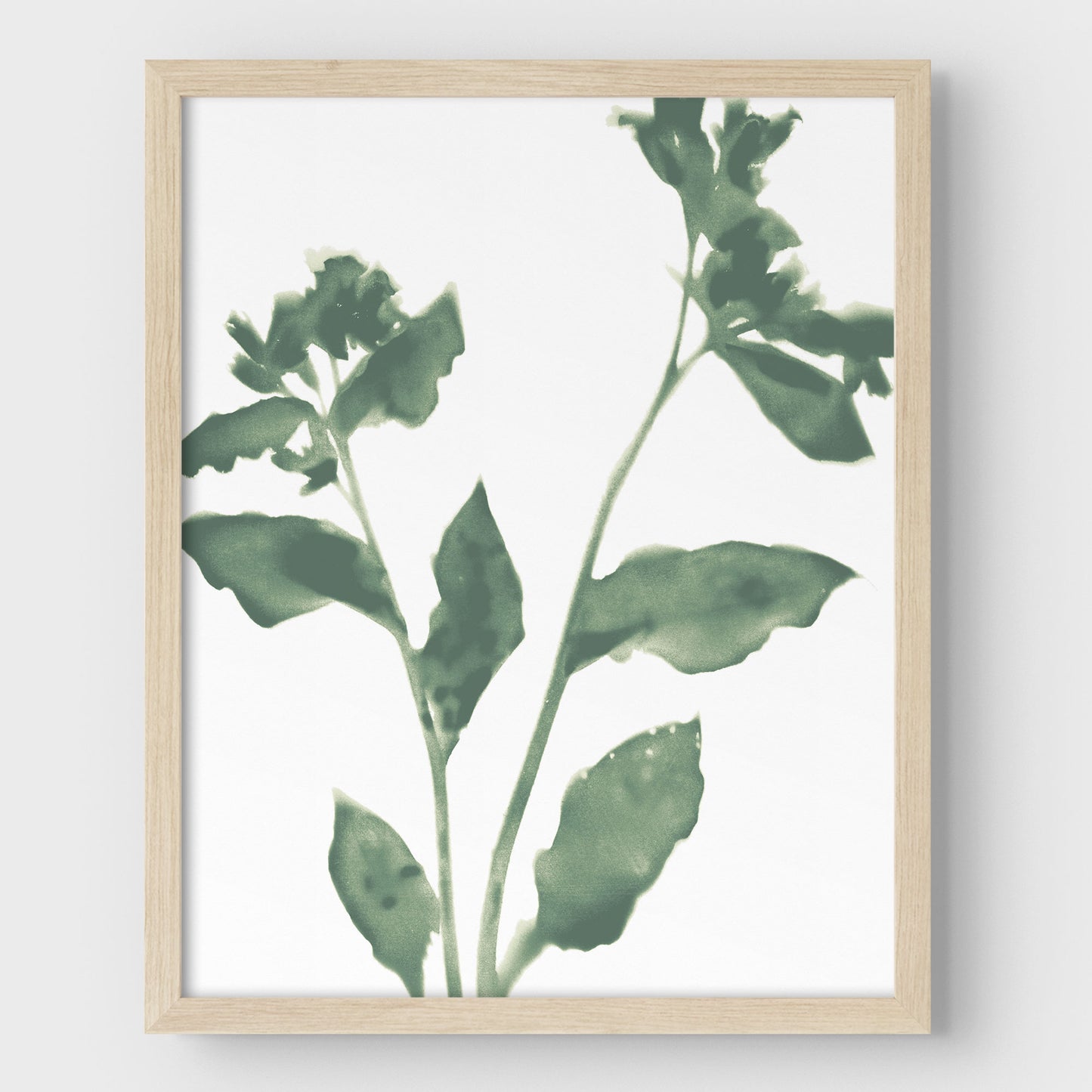 Sage Green Flower Silhouette Modern Botanical Print