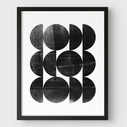 Black and White Circles Mid Century Modern Geometric Abstract Print