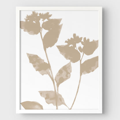 Beige Flower Silhouette Minimalist Botanical Print