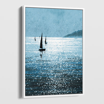 Sailboats on a Sunlit Sea Art Print