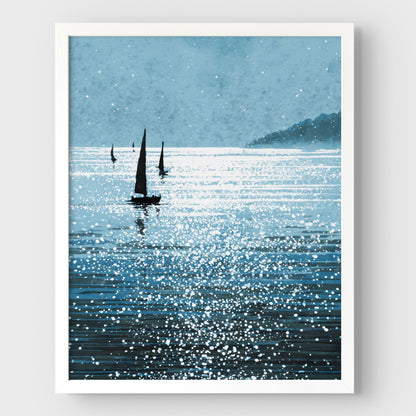Sailboats on a Sunlit Sea Art Print
