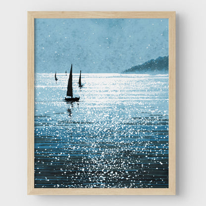 Sailboats on a Sunlit Sea Art Print