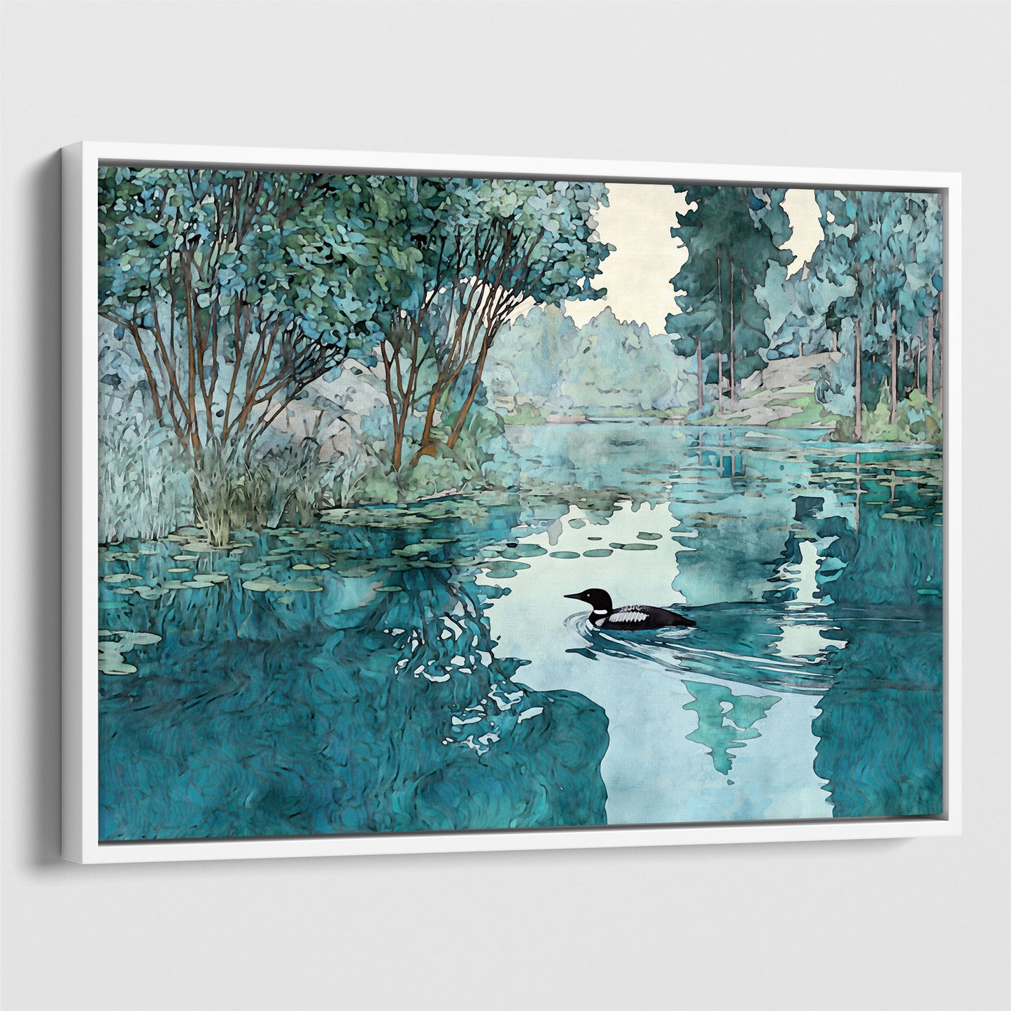 Loon in Woodland Lake Art Print