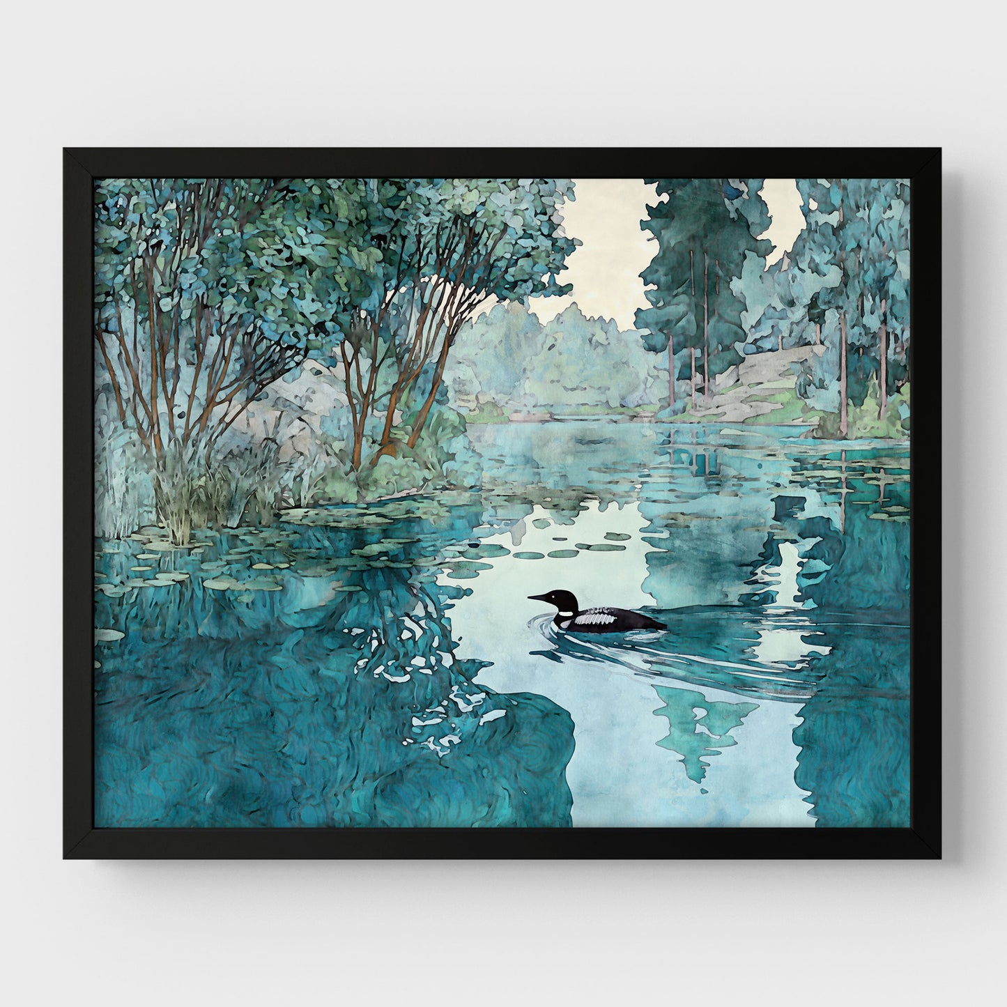 Loon in Woodland Lake Art Print