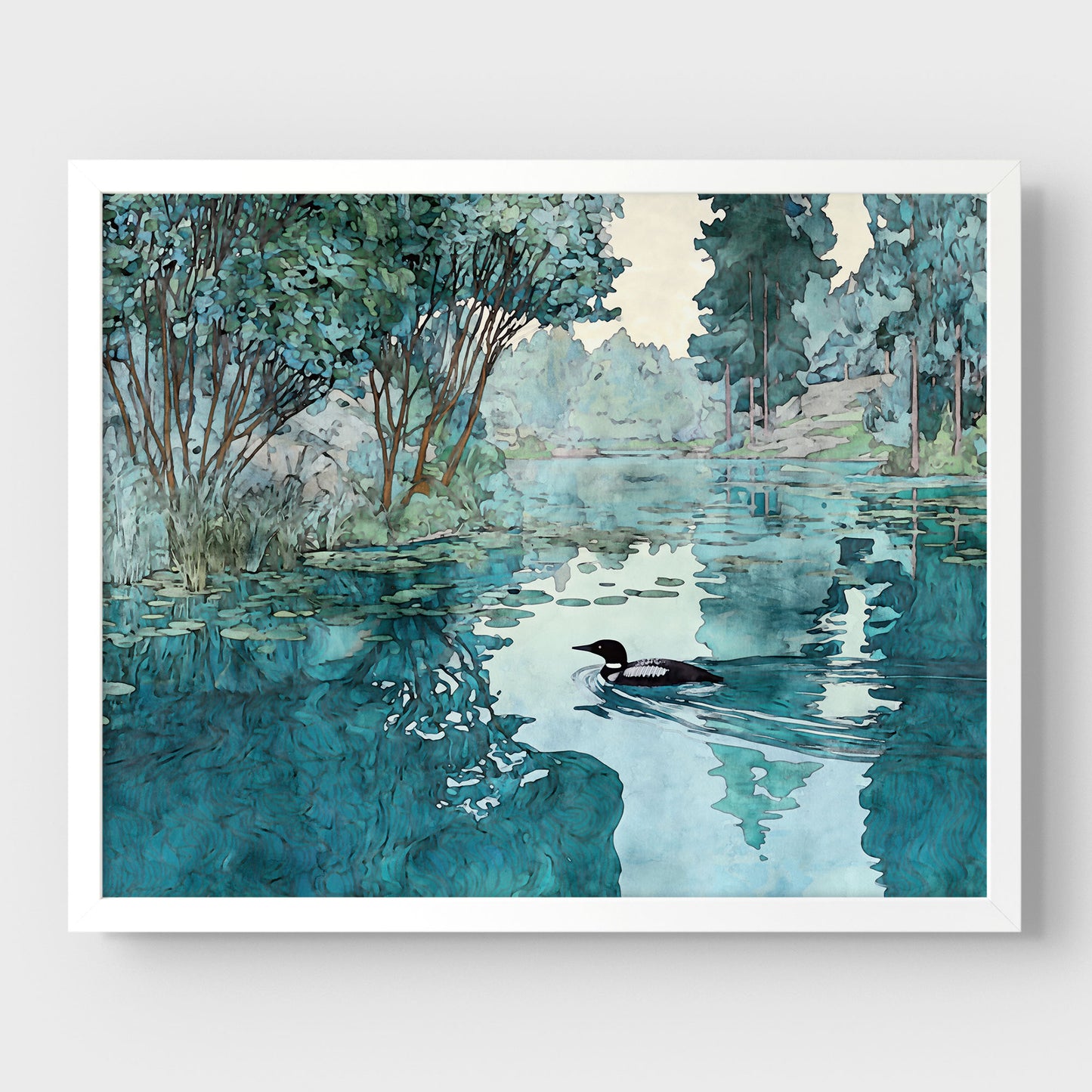 Loon in Woodland Lake Art Print