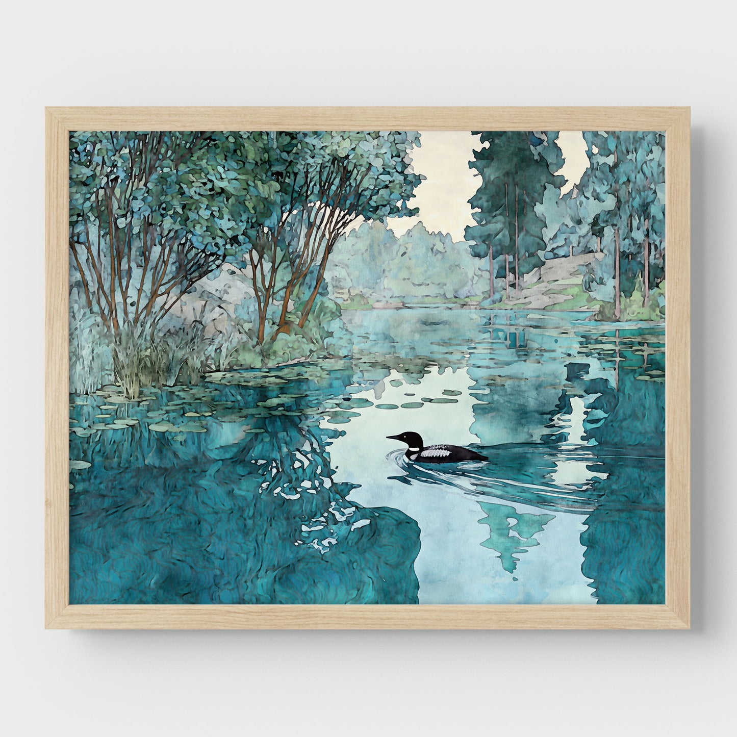 Loon in Woodland Lake Art Print