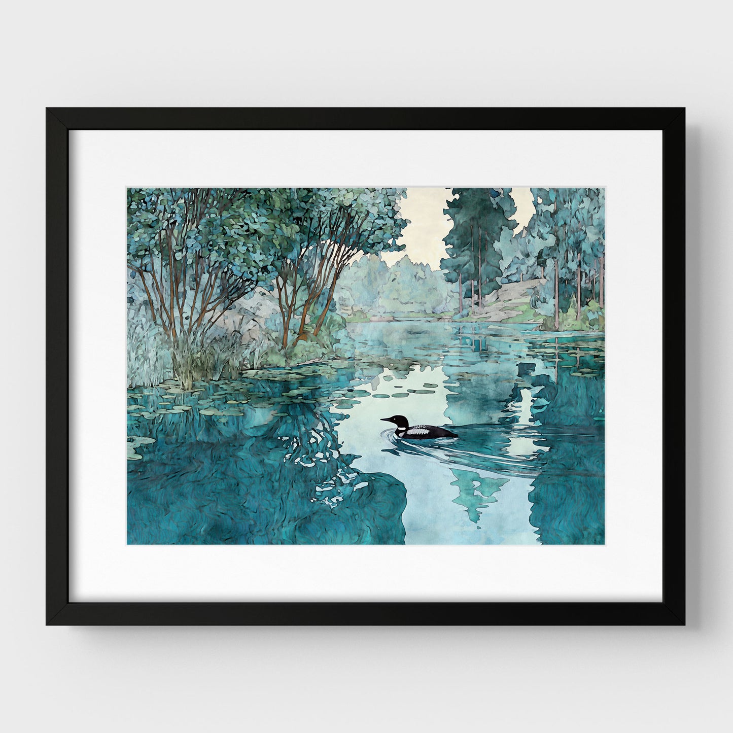 Loon in Woodland Lake Art Print