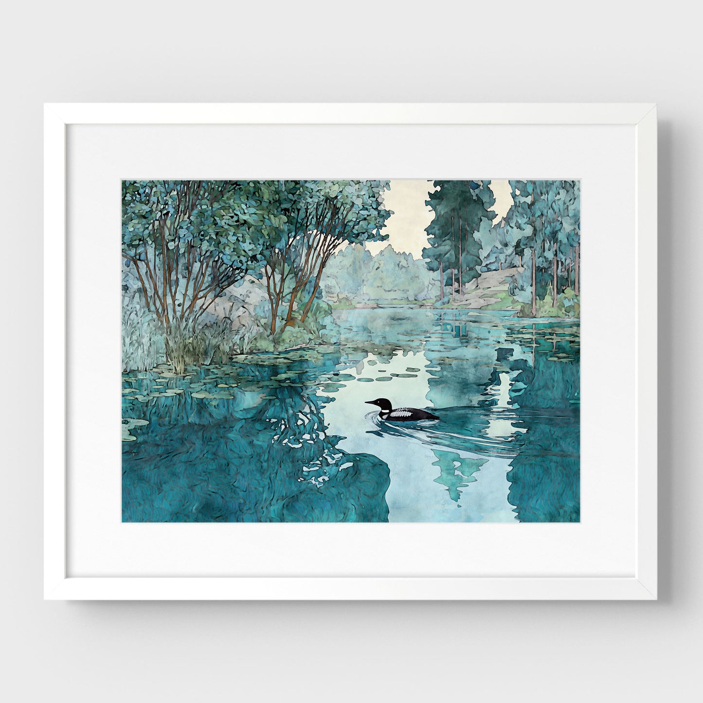 Loon in Woodland Lake Art Print
