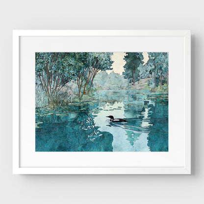 Loon in Woodland Lake Art Print
