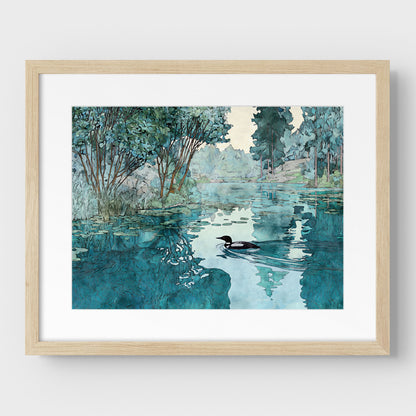 Loon in Woodland Lake Art Print
