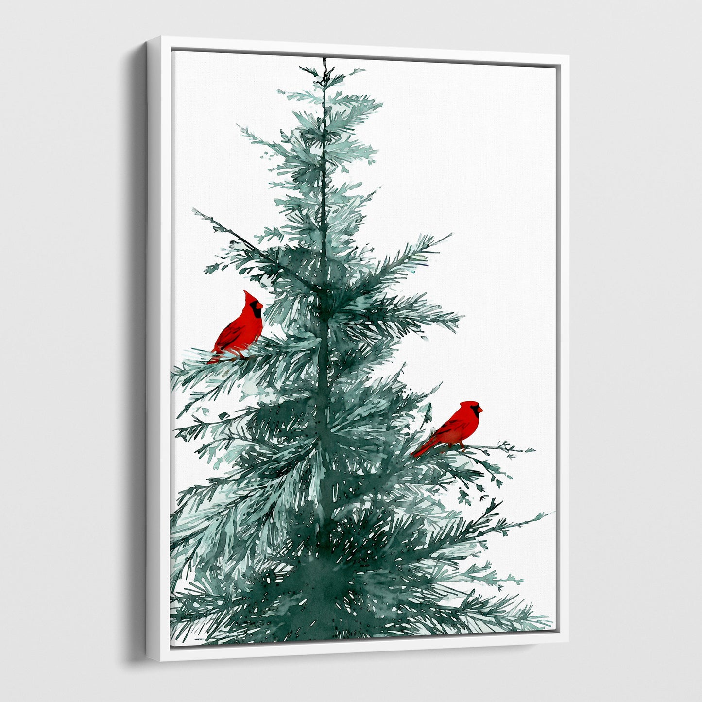 Two Red Cardinals in Pine Tree Art Print