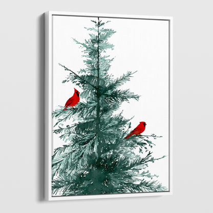 Two Red Cardinals in Pine Tree Art Print