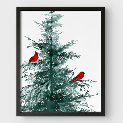 Two Red Cardinals in Pine Tree Art Print