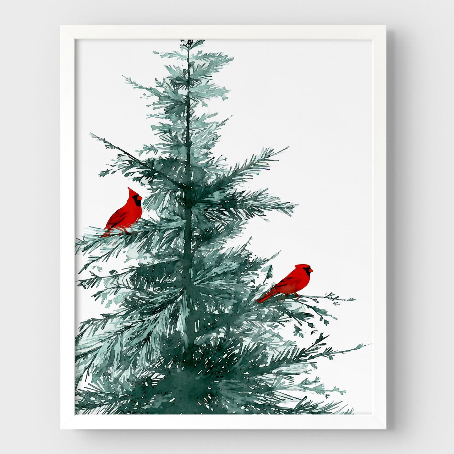 Two Red Cardinals in Pine Tree Art Print