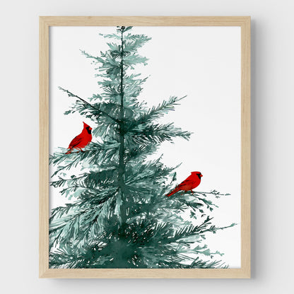 Two Red Cardinals in Pine Tree Art Print