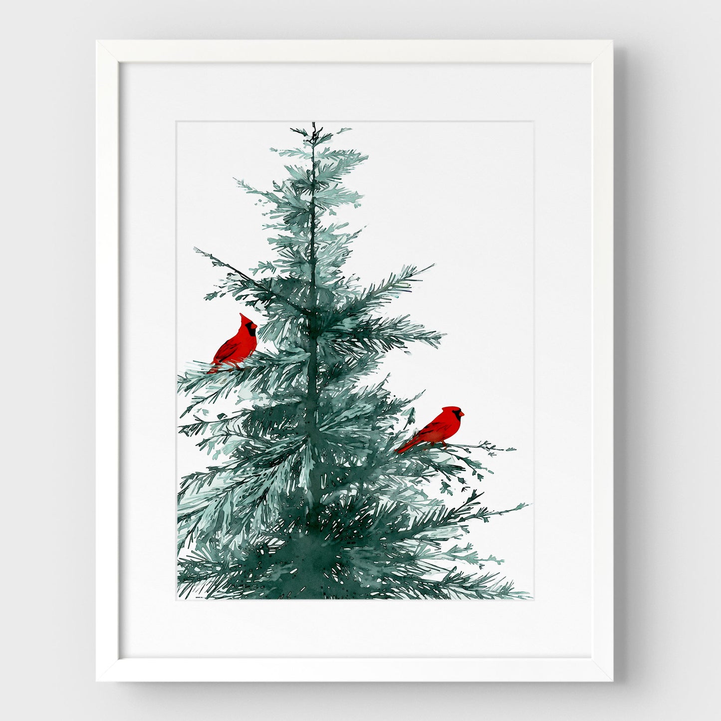 Two Red Cardinals in Pine Tree Art Print
