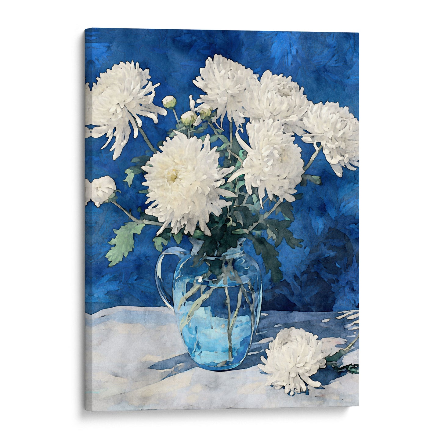 White Chrysanthemum Watercolor Still Life Print