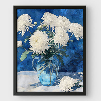 White Chrysanthemum Watercolor Still Life Print