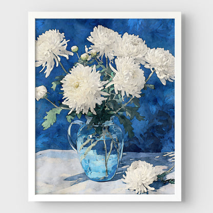White Chrysanthemum Watercolor Still Life Print
