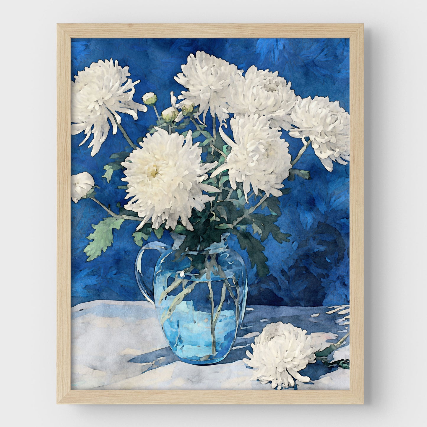 White Chrysanthemum Watercolor Still Life Print