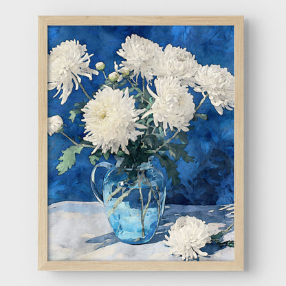 White Chrysanthemum Watercolor Still Life Print