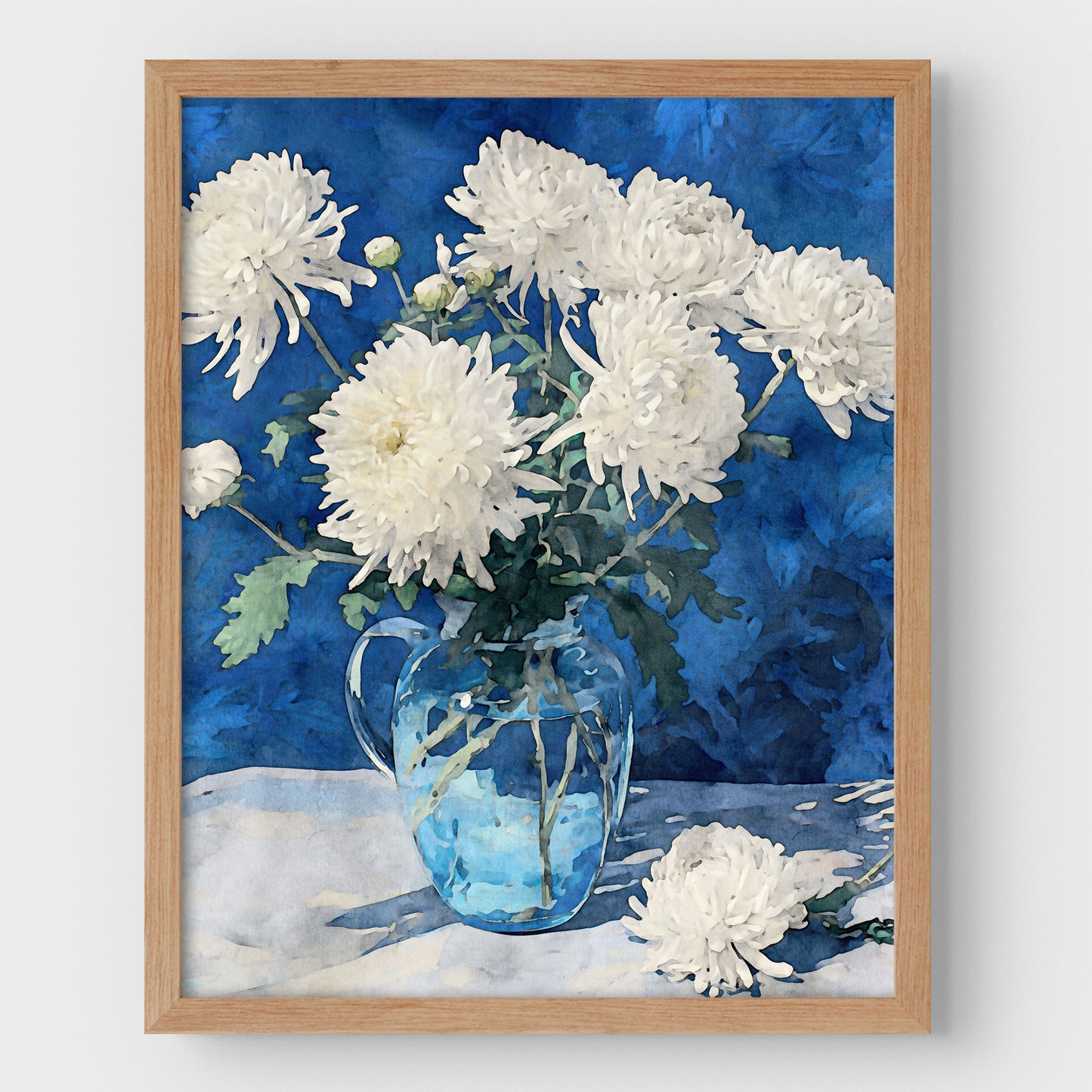 White Chrysanthemum Watercolor Still Life Print