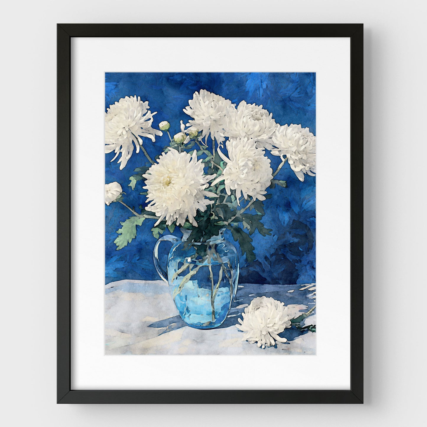 White Chrysanthemum Watercolor Still Life Print