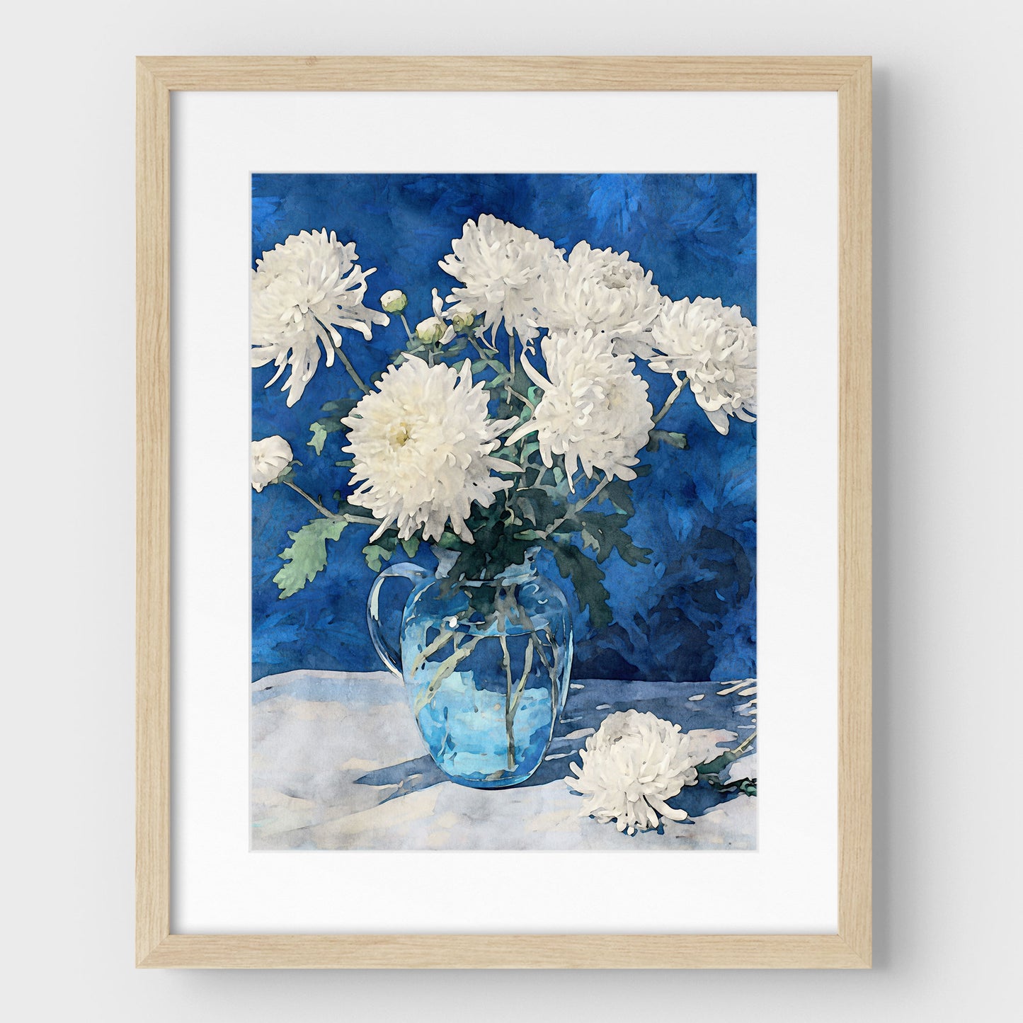 White Chrysanthemum Watercolor Still Life Print