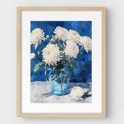 White Chrysanthemum Watercolor Still Life Print