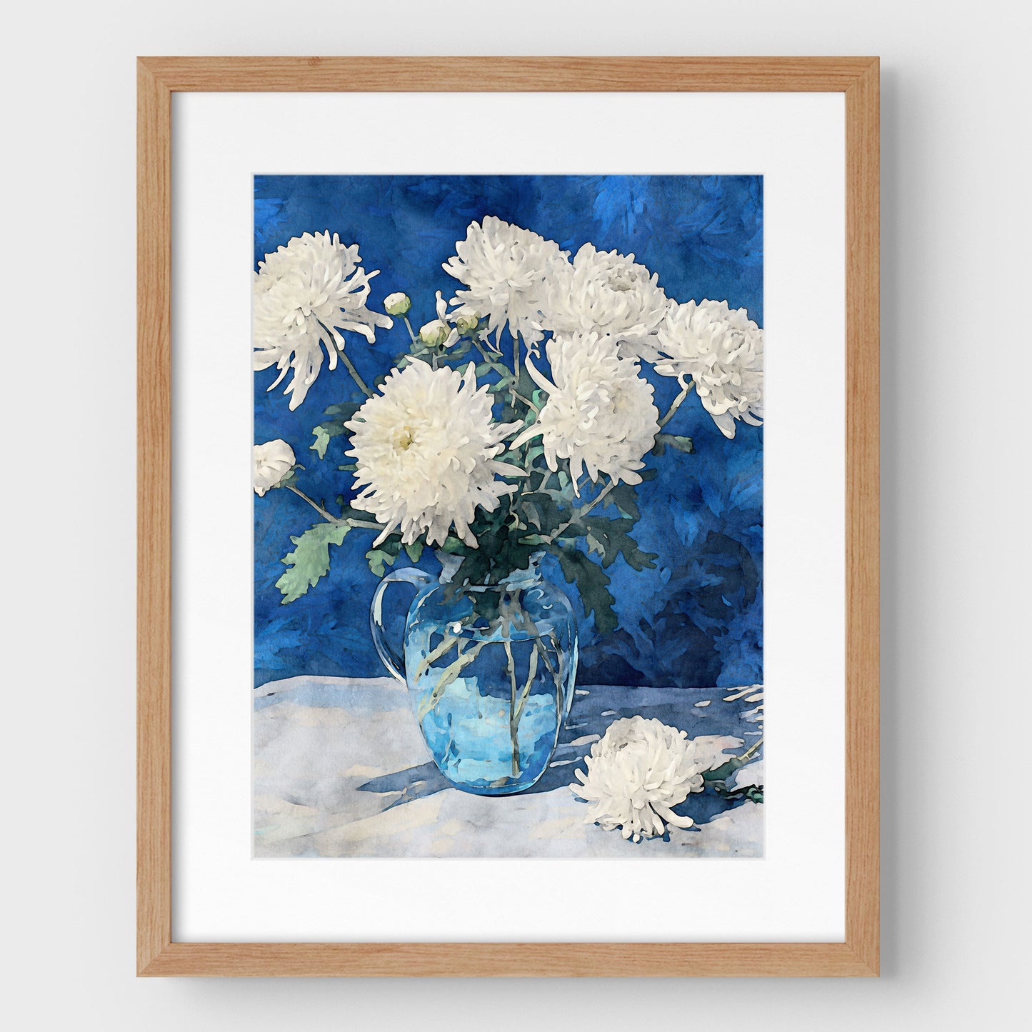 White Chrysanthemum Watercolor Still Life Print