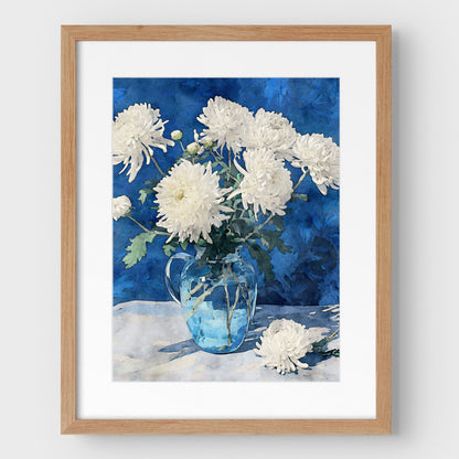 White Chrysanthemum Watercolor Still Life Print