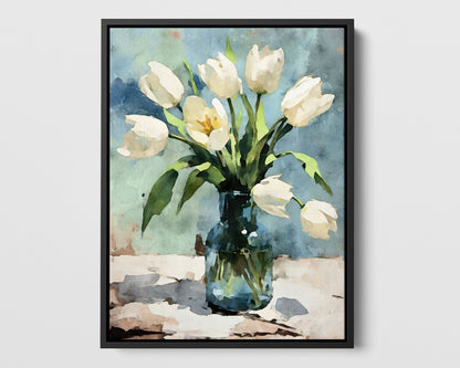 White Tulips Impressionist Still Life Print