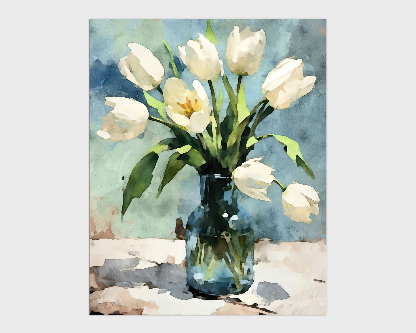 White Tulips Impressionist Still Life Print