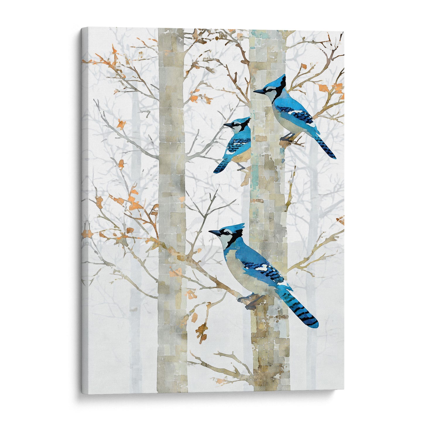 Blue Jay in Birch Forest Art Print