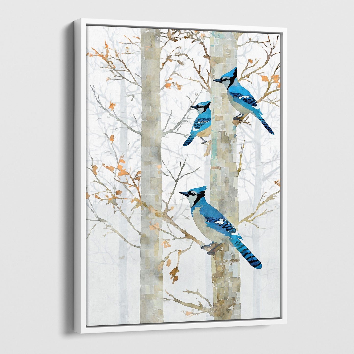 Blue Jay in Birch Forest Art Print