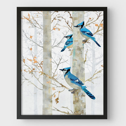 Blue Jay in Birch Forest Art Print