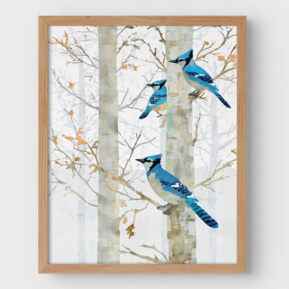 Blue Jay in Birch Forest Art Print