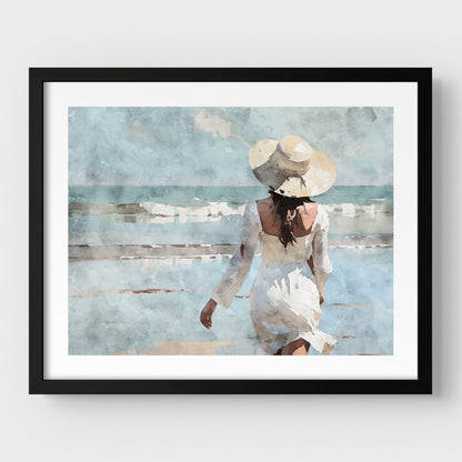 Woman in White at the Beach Print