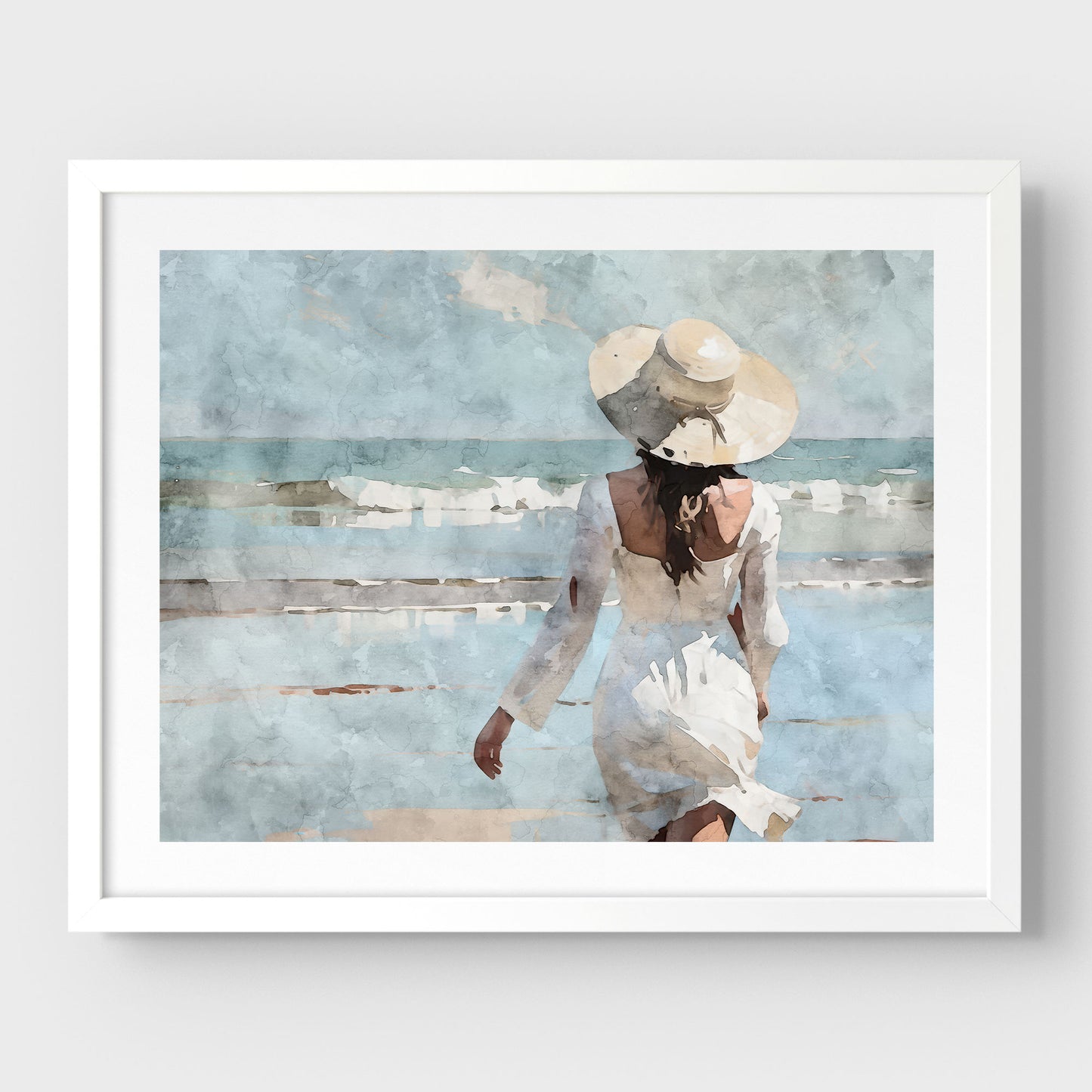 Woman in White at the Beach Print