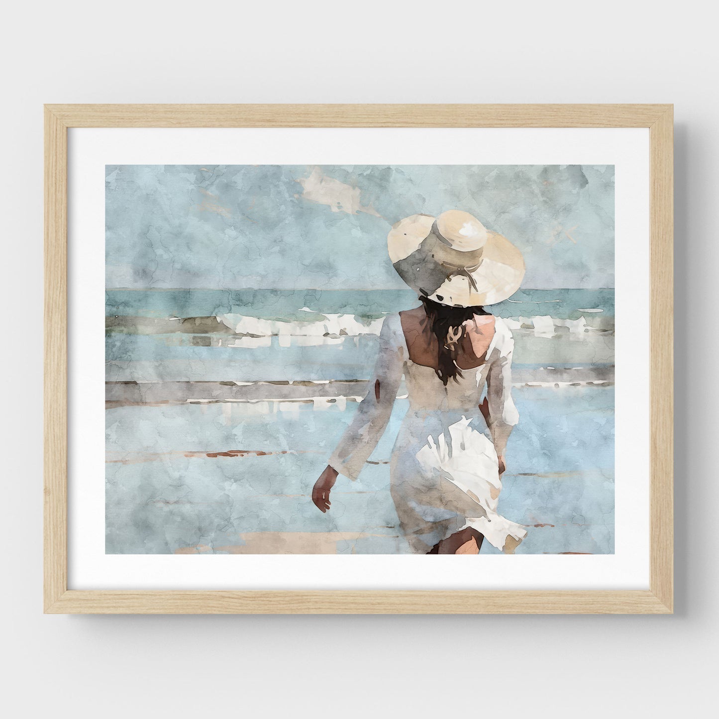 Woman in White at the Beach Print
