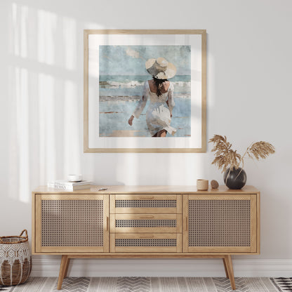 Woman in White at the Beach Print