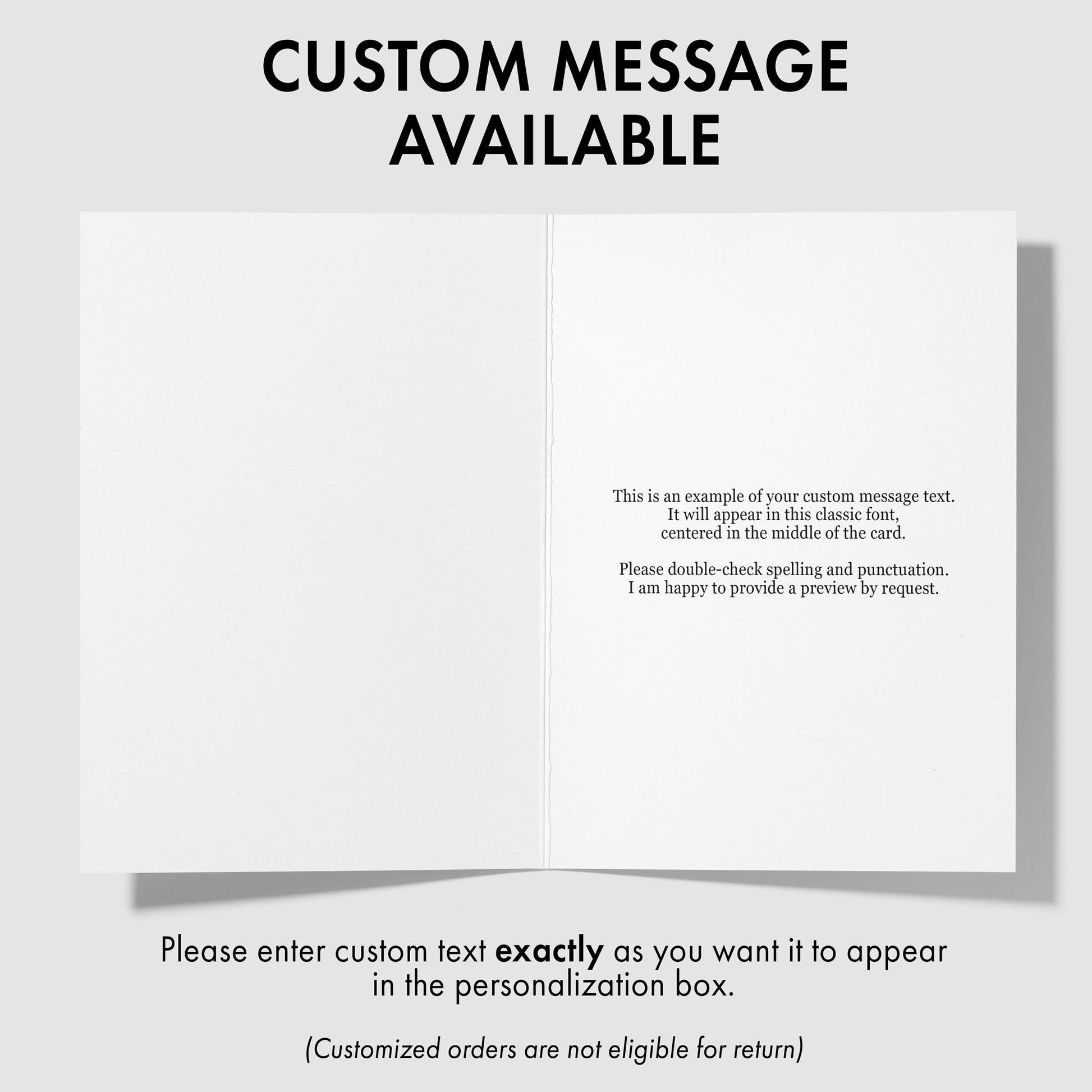 The image is a blank card with a message available for customizing the message text.