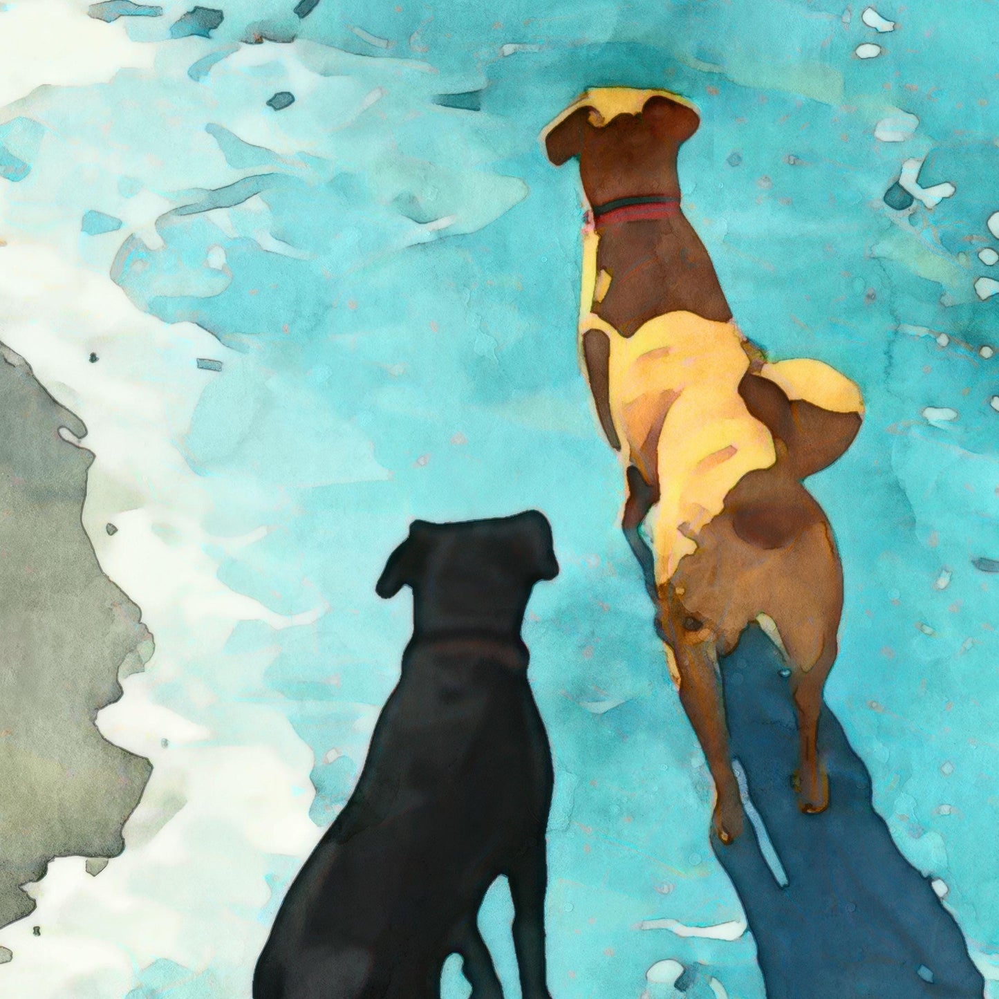 Dogs Walking in Surf Note Cards