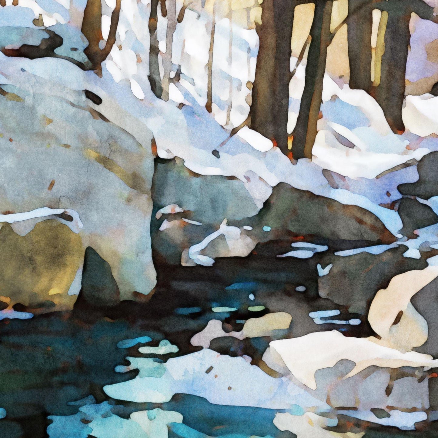 Winter Forest Stream Horizontal Note Cards