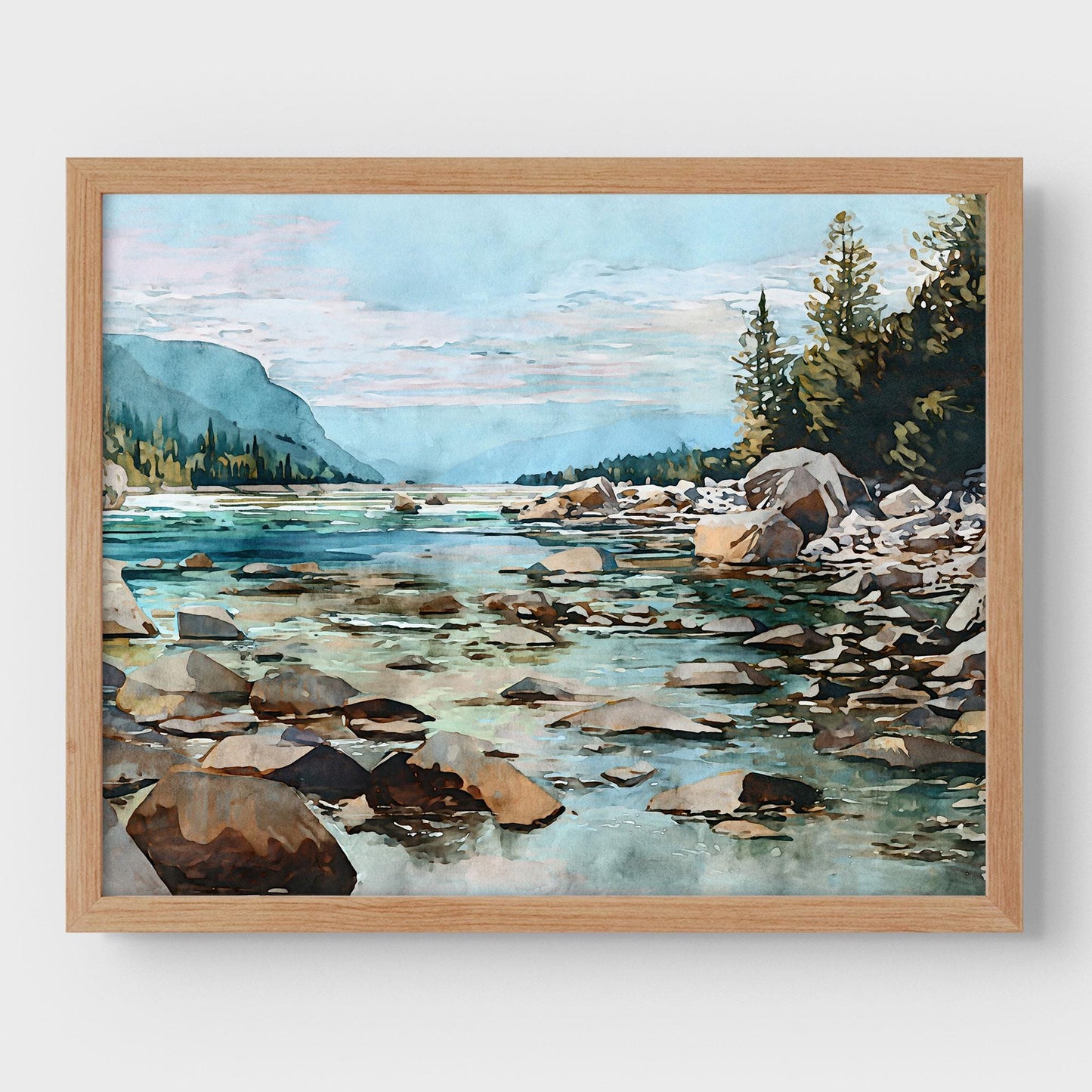 Mountain River Watercolor Art Print