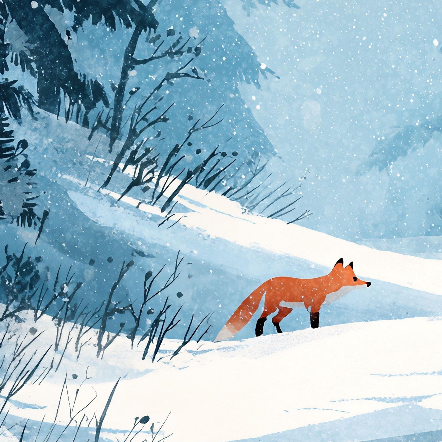Winter Fox in a Forest Note Cards