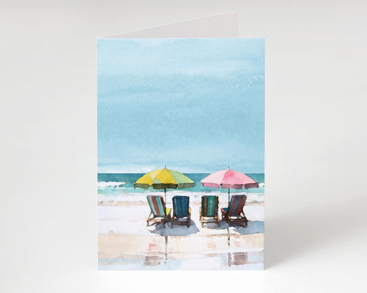 Colorful Beach Chair Watercolor Note Cards